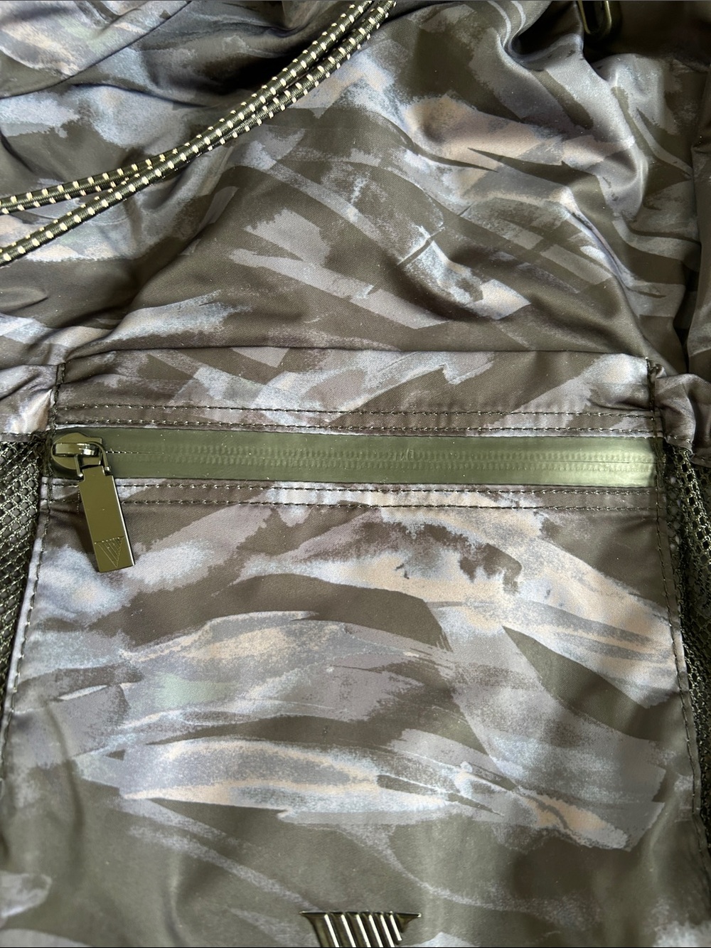 Victoria's Secret Black and Gray Camo Drawstring Backpack with Mesh Pockets - Picture 4 of 8